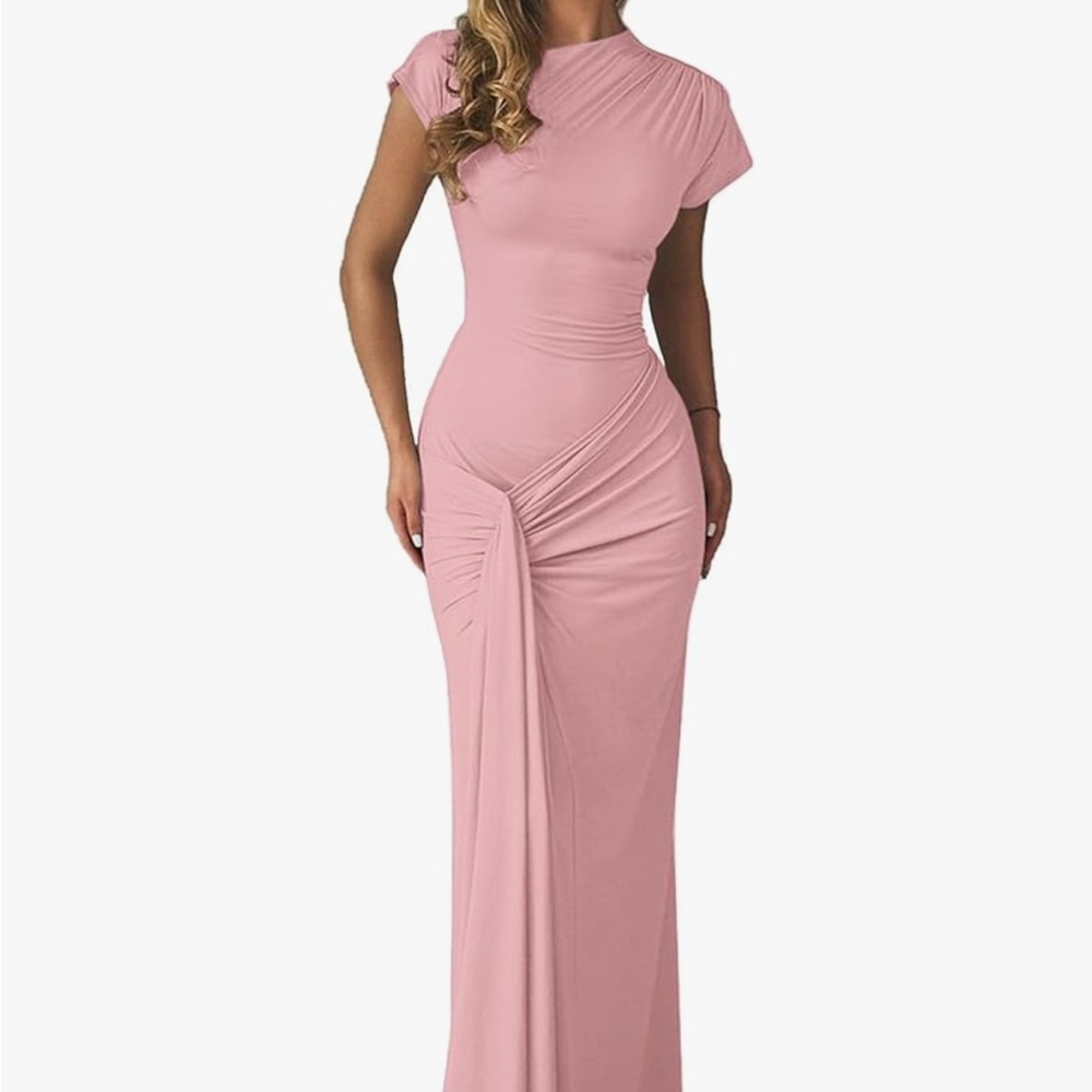 Elegant Pink Ruched Maxi Dress